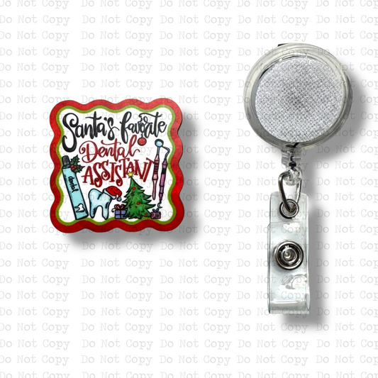 Santa's Favorite Dental Assistant Badge Button Sublimation Blank | Set of 2 AAS