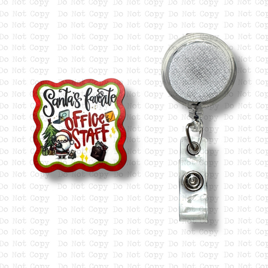 Santa's Favorite Office Staff Badge Button Sublimation Blank | Set of 2 AAS
