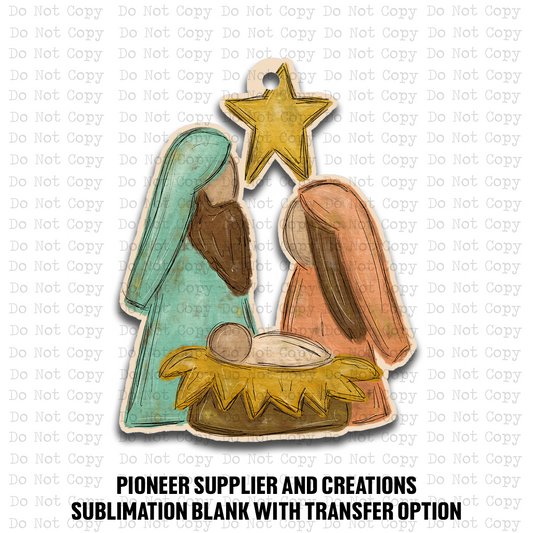 Manger Scene Ornament Sublimation Blank | Exclusive Alicia Ray Art
