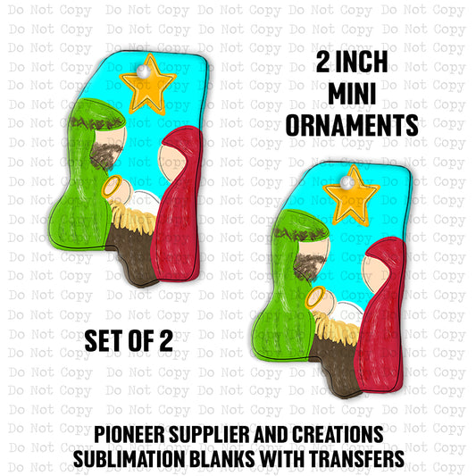 Mississippi Nativity Mini Ornaments ARA Sublimation Blank | Set of 2