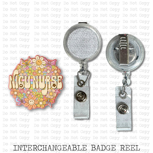 NICU Nurse Retro Floral Badge Reel Sublimation Blank | Exclusive