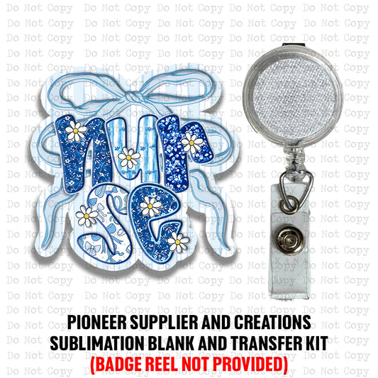 Nurse Chinoiserie Bow Badge Reel Sublimation Blank
