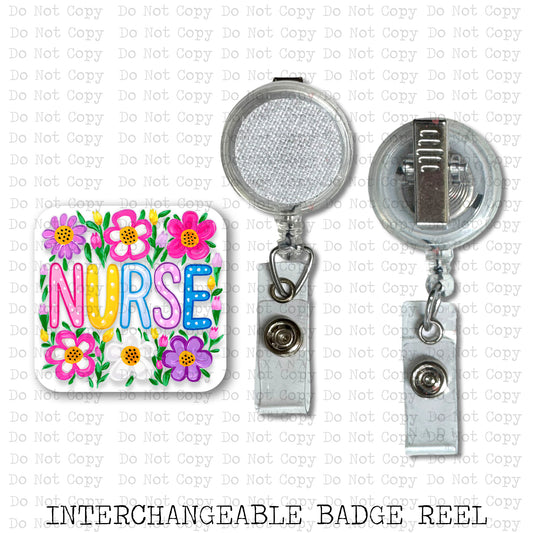 Nurse Wildflower Badge Reel Sublimation Blank | Exclusive