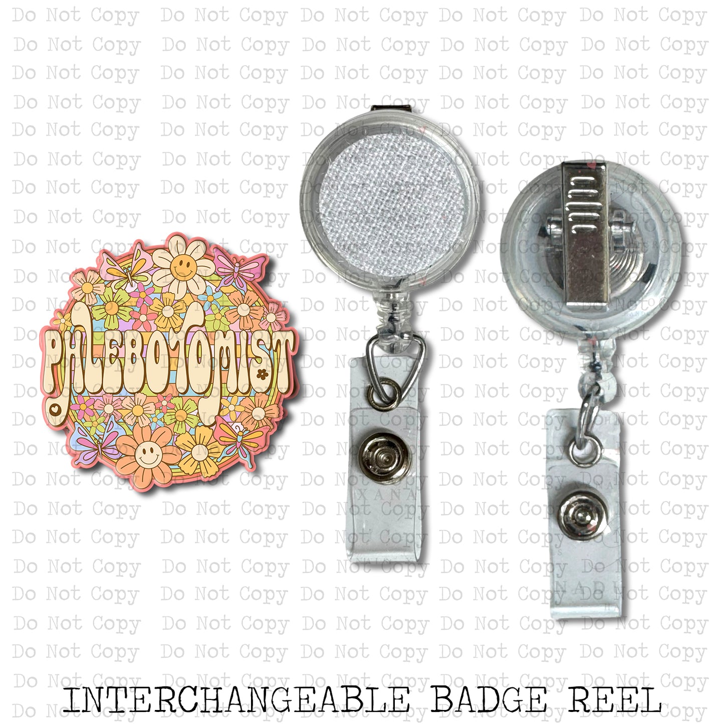 Phlebotomist Retro Floral Badge Reel Sublimation Blank | Exclusive