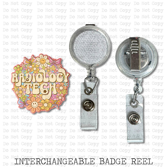 Radiology Tech Retro Floral Badge Reel Sublimation Blank | Exclusive