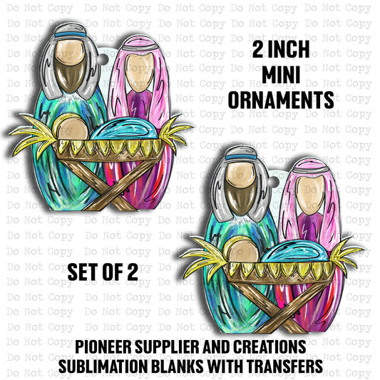 Joseph Mary Baby Jesus Mini Ornaments Sublimation Blank | Set of 2