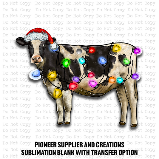Christmas Lights Cow Ornament Sublimation Blank | Exclusive Raccoon Design