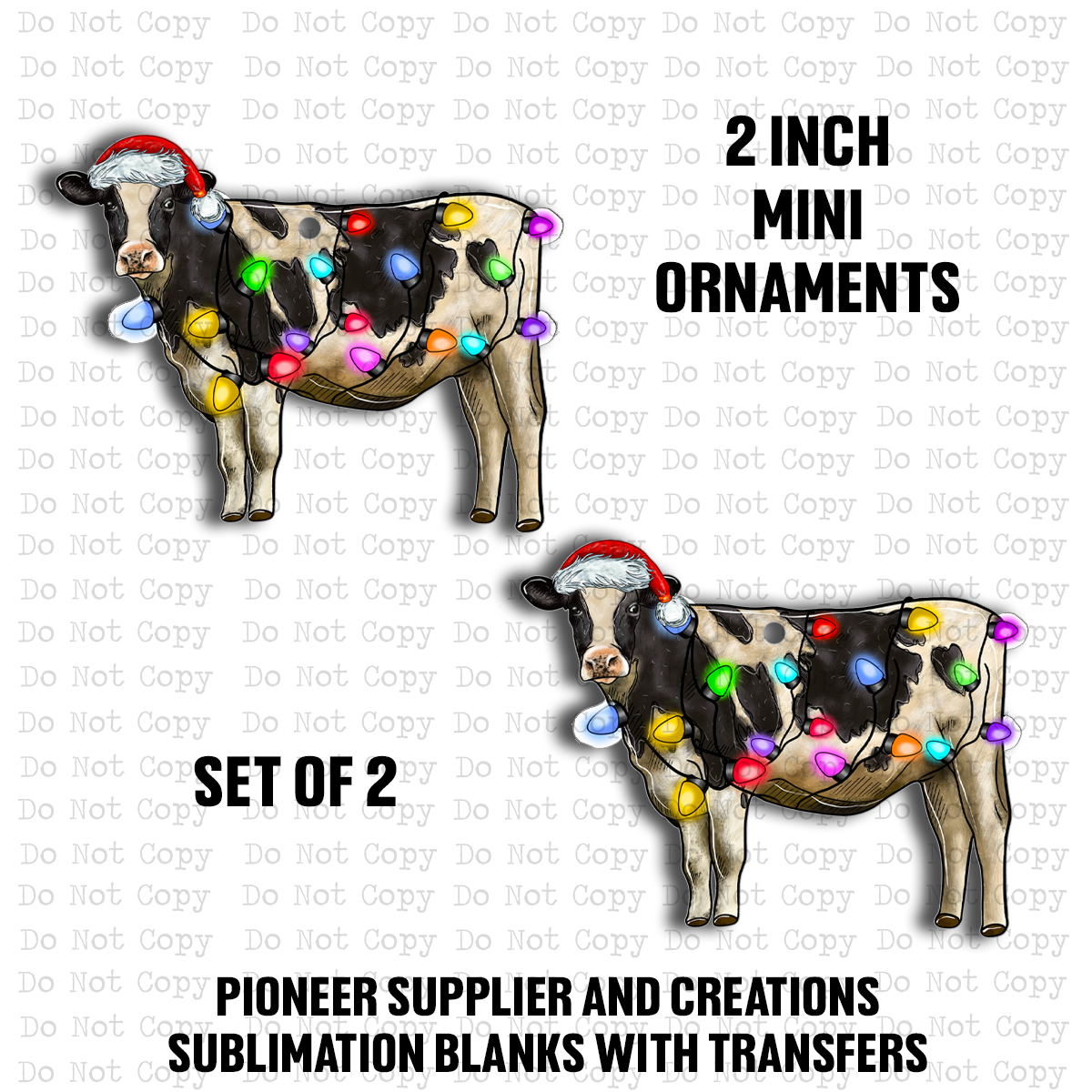 Christmas Lights Cow Mini Ornaments Sublimation Blank | Set of 2