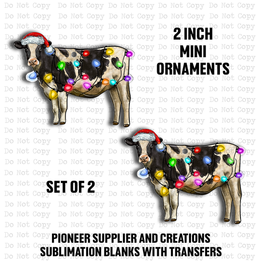 Christmas Lights Cow Mini Ornaments Sublimation Blank | Set of 2