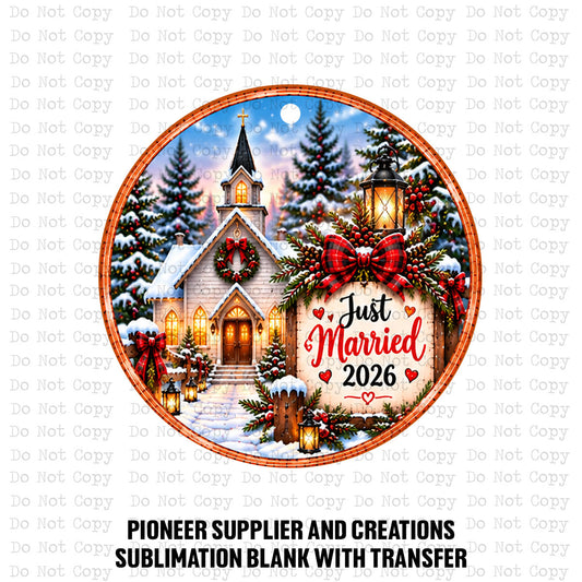 Just Married 2026 Church Ornament Sublimation Blank