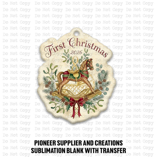 2026 Rocking Horse First Christmas Ornament Sublimation Blank