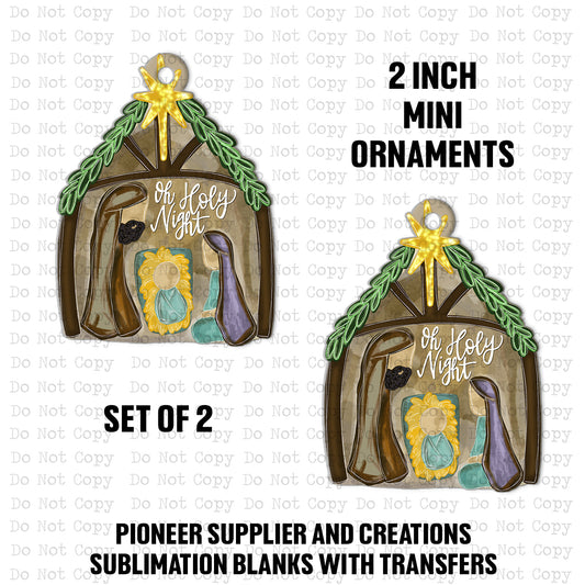Oh Holy Night Manger Nativity Mini Ornaments Sublimation Blank | Set of 2