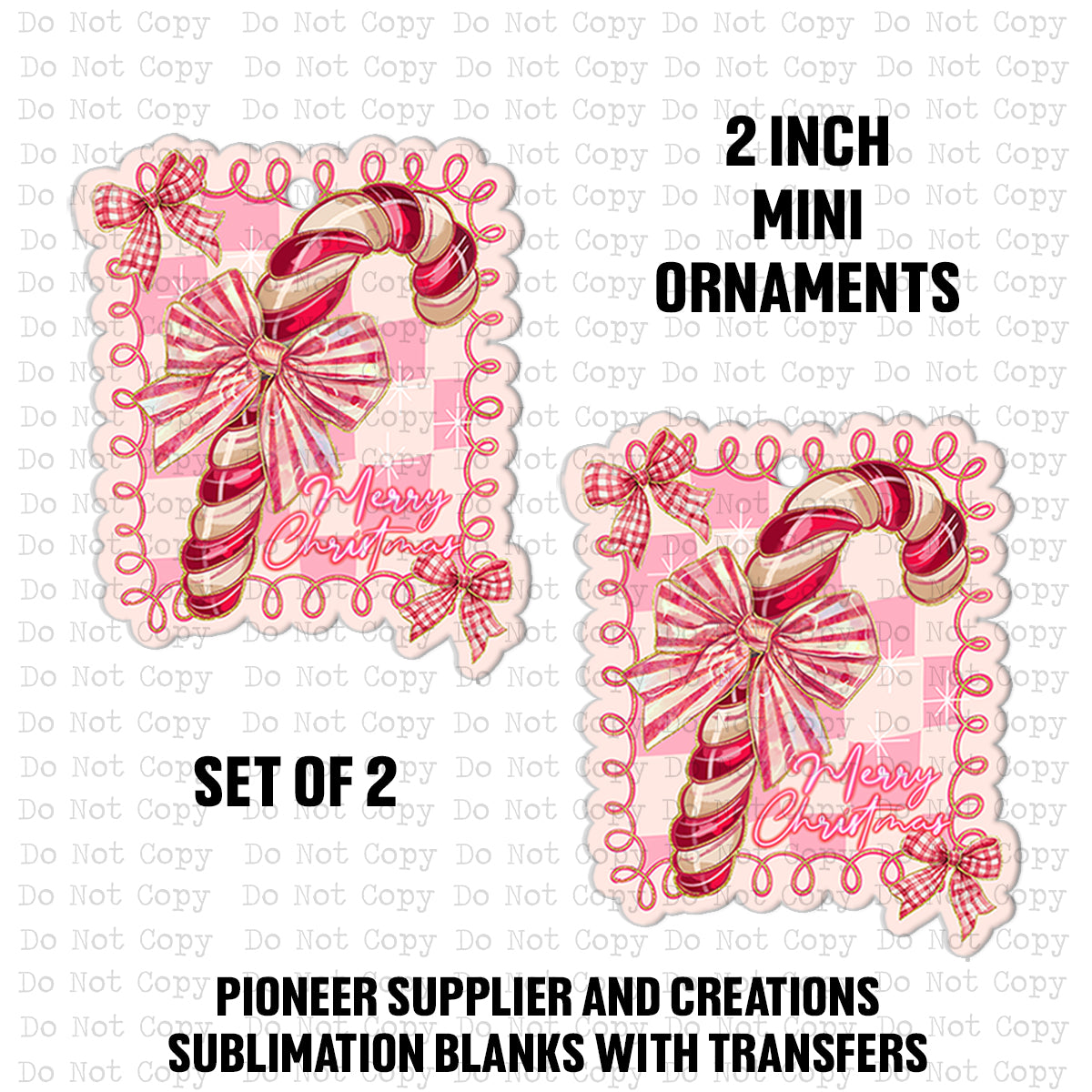 Candy Cane Christmas Mini Ornaments Sublimation Blank | Set of 2