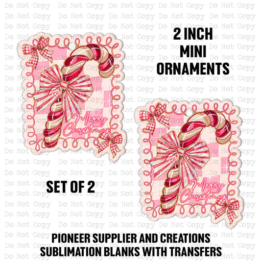Candy Cane Christmas Mini Ornaments Sublimation Blank | Set of 2