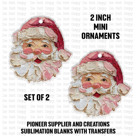 Hand Painted Santa Mini Ornaments Sublimation Blank | Set of 2