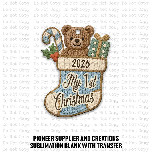 My 1st Christmas 2026 Yarn Stocking Ornament Sublimation Blank