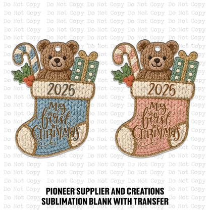 My 1st Christmas Yarn Stocking Ornament Sublimation Blank