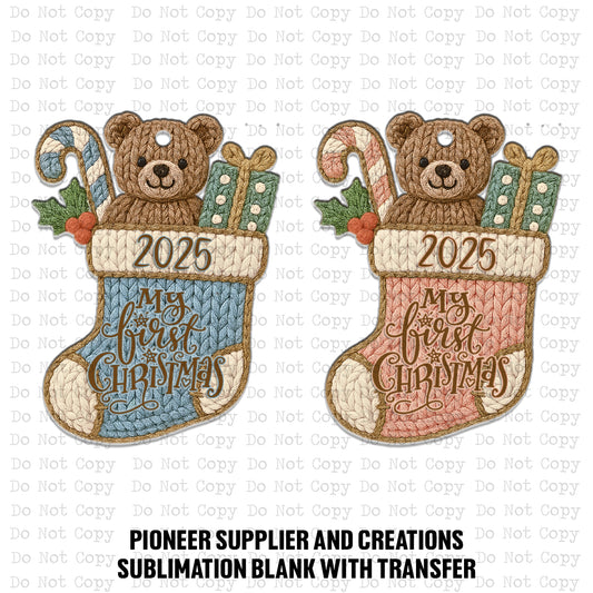 My 1st Christmas Yarn Stocking Ornament Sublimation Blank