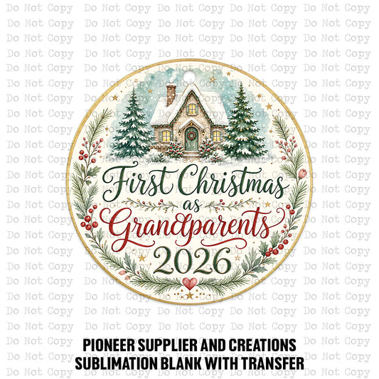 First Christmas as Grandparents 2026 Ornament Sublimation Blank