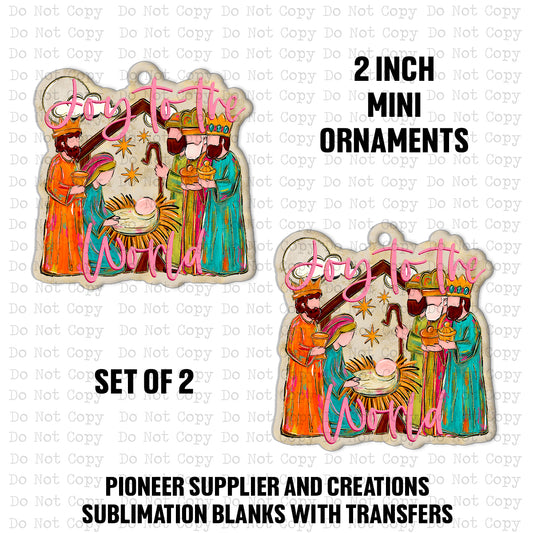 Joy To The World Nativity Mini Ornaments Sublimation Blank | Set of 2
