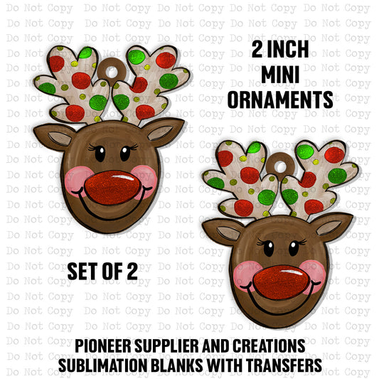 Glittery Reindeer Mini Ornaments Sublimation Blank | Set of 2