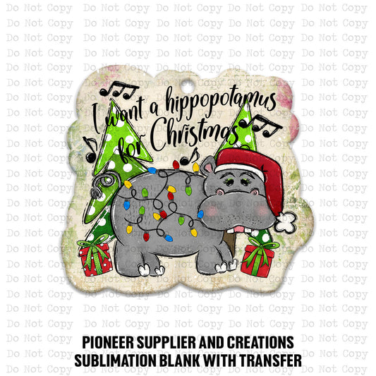 Hippo For Christmas Ornament Sublimation Blank