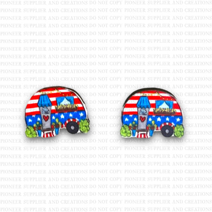 Patriotic Camper Stud Sublimation Blanks - No Hardware