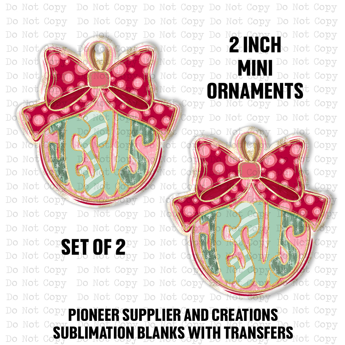 Jesus Coquette Bow Mini Ornaments Sublimation Blank | Set of 2