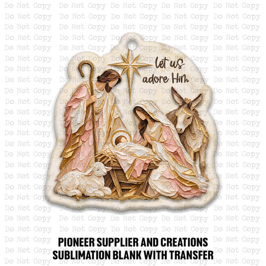 Hand Painted Nativity Pastel Ornament Sublimation Blank