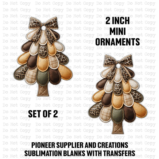 Leopard Patchwork Christmas Tree Mini Ornaments Sublimation Blank | Set of 2