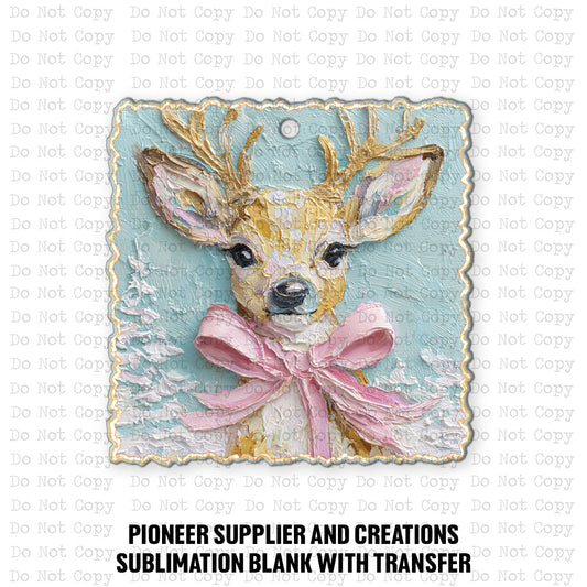Vintage Pink Deer Ornament Sublimation Blank | OHD