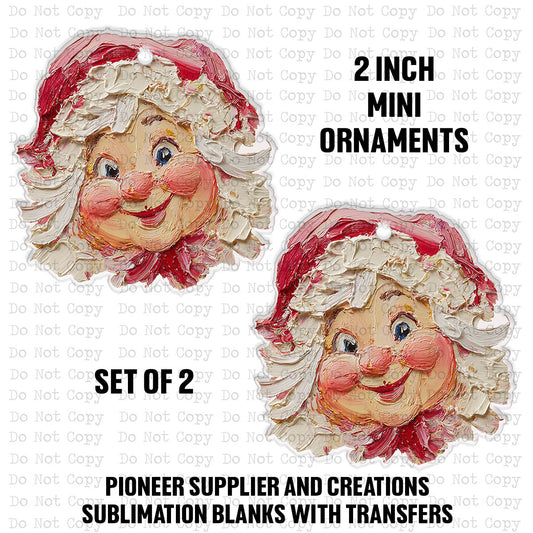Hand Painted Mrs. Clause Mini Ornaments Sublimation Blank | Set of 2
