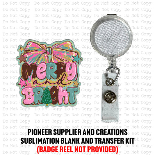 Merry and Bright Bow Badge Button Sublimation Blank