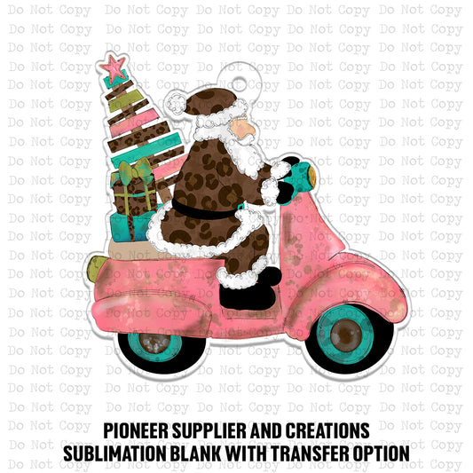 Pink Moped Santa Ornament Sublimation Blank