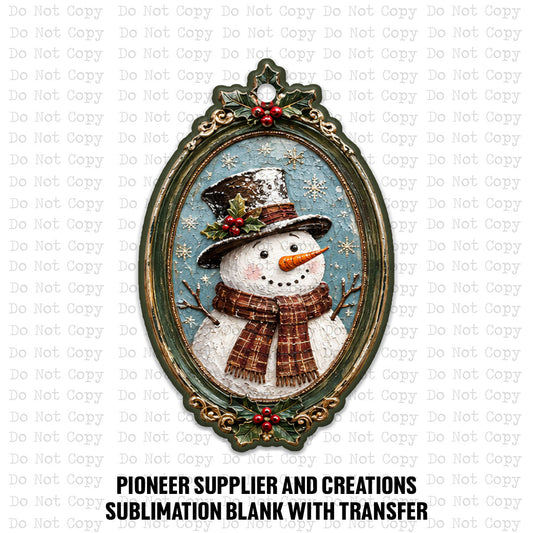Vintage Snowman Frame Ornament Sublimation Blank