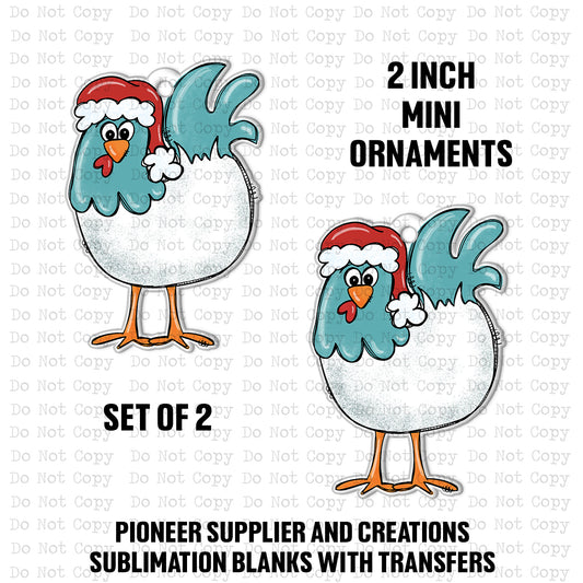 Santa Chicken Mini Ornaments Sublimation Blank | Set of 2