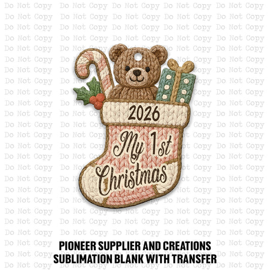 My 1st Christmas 2026 Yarn Stocking Ornament Sublimation Blank