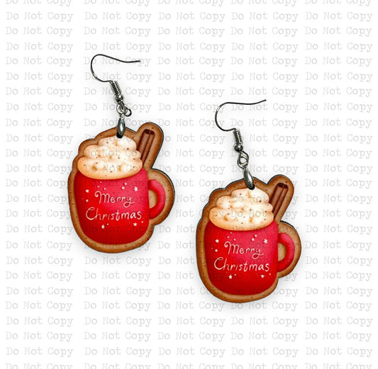 Merry Christmas Mug Cookie Shaped Earring Sublimation Blanks | Exclusive Chonnie Artwork