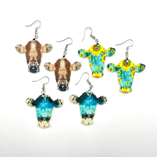Cow Head Shaped Felt Diffuser Earrings with Hardware