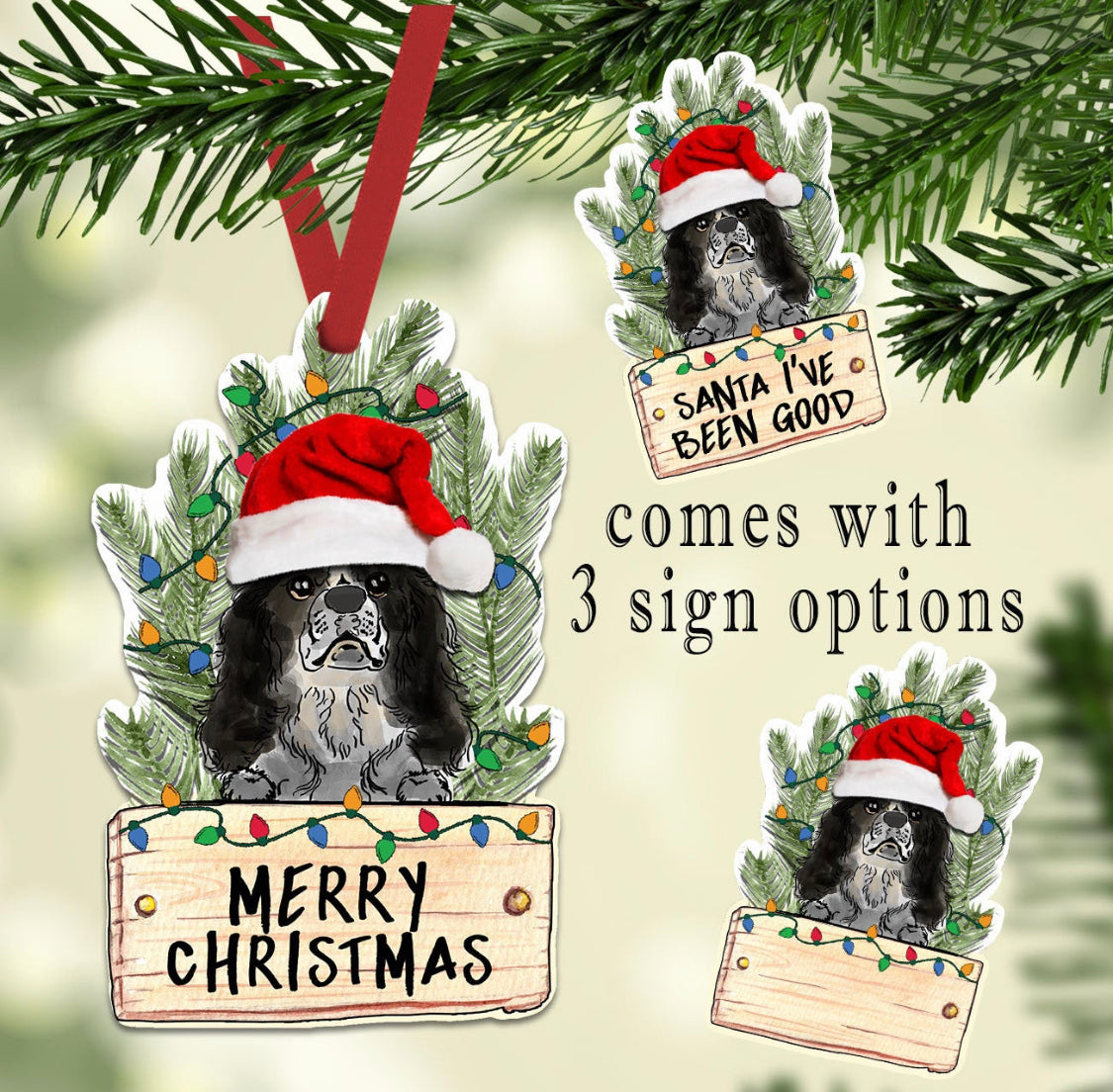 Christmas Dog | Cat with Sign Ornament Sublimation Blank | Tina Braddock