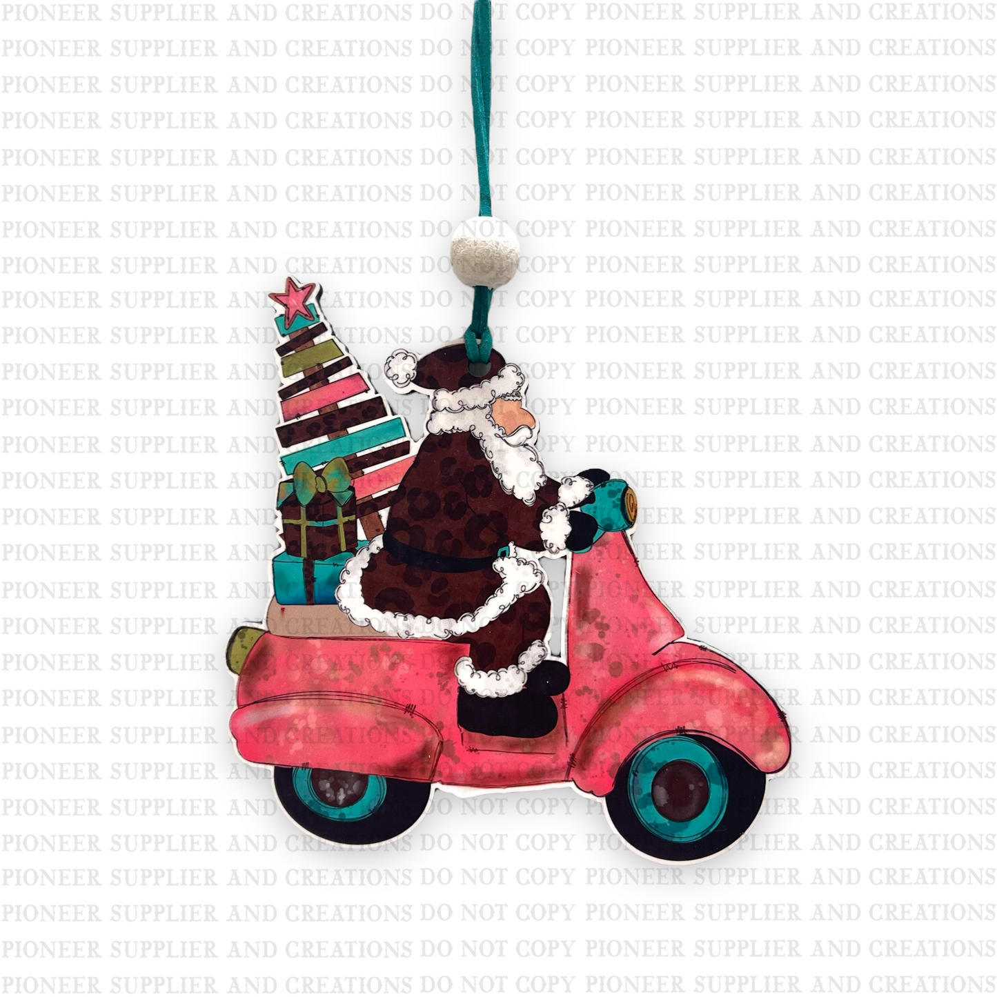 Moped Pink Leopard Santa Shaped Ornament Sublimation Blank | Exclusive Pixel Pop