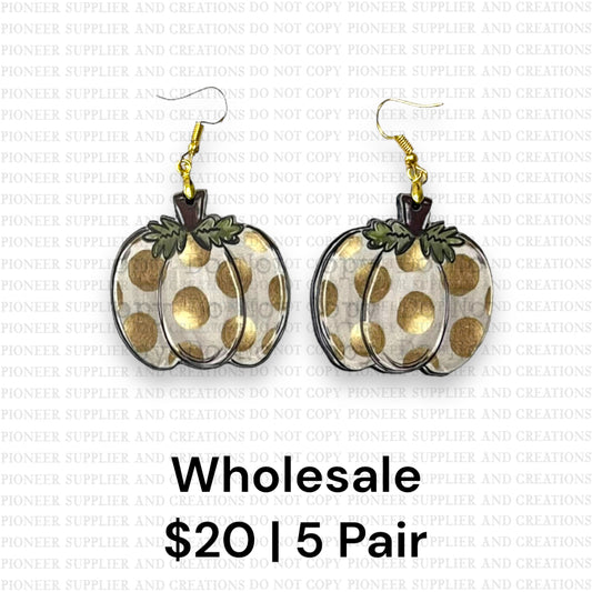 Golden Dot Pumpkin Earrings Wholesale | 5 pk Finished